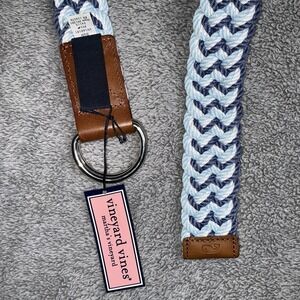 Men's Vineyard‎ Vines Paracord Belt Blue White Size 38 Preowned Leather Brass